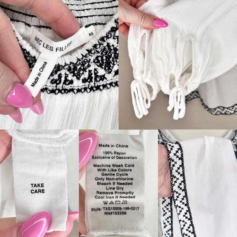 Anthropologie Avec Les Filles Embroidered Smocked Off The Shoulder Top Blouse XS - Picture 12 of 14